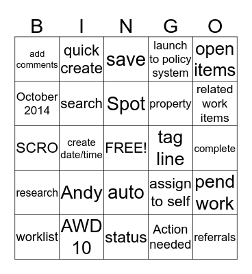 Key words in AWD10 Bingo Card