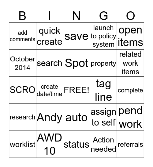 Key words in AWD10 Bingo Card