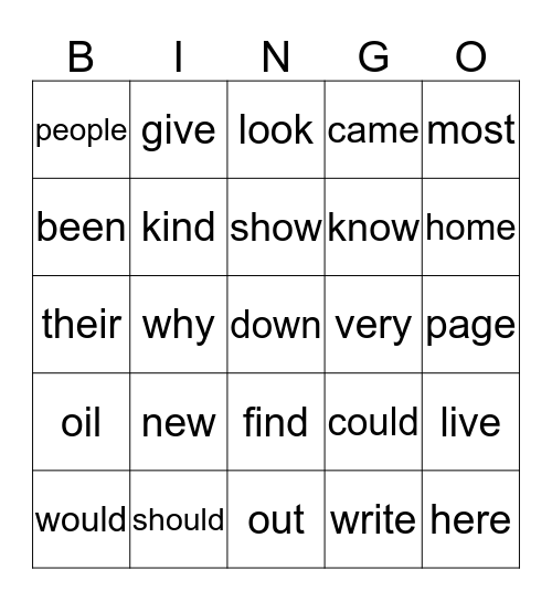 Sight Words List #9 Bingo Card