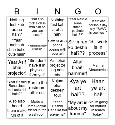 BNU Svad Bingo Card