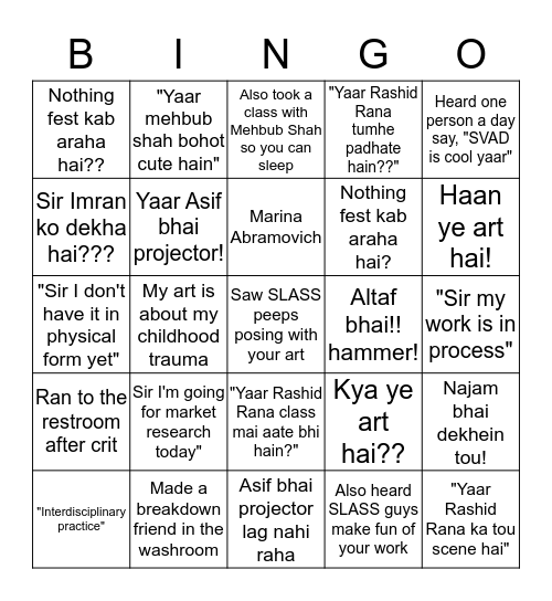 BNU Svad Bingo Card