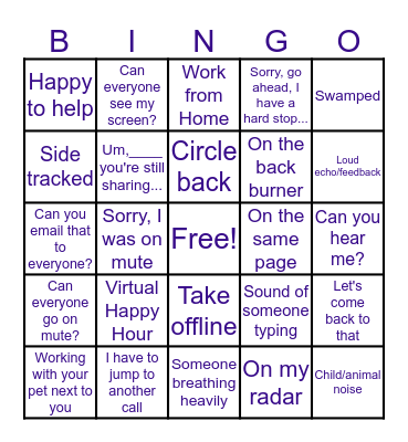 MCCR Working from Home Bingo Card