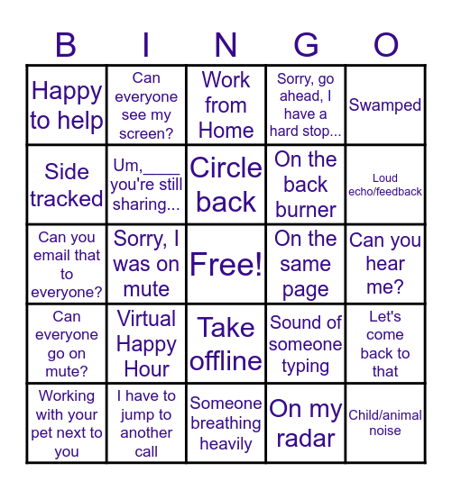 MCCR Working from Home Bingo Card