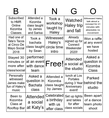 HMR PARTNER DANCE Bingo Card