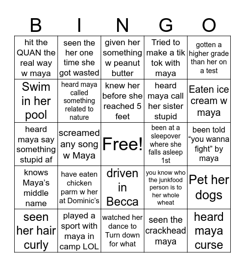 Maya Bingo Card