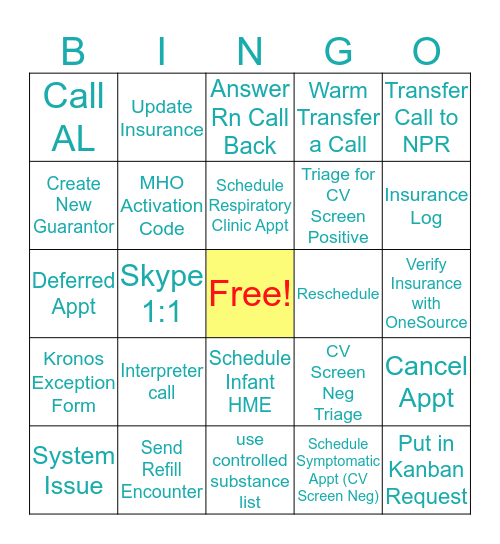 Operation Isolation Bingo Card