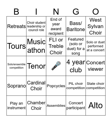 Lincoln Choirs Bingo Card