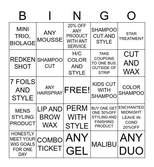 FAMOUS HAIR Bingo Card