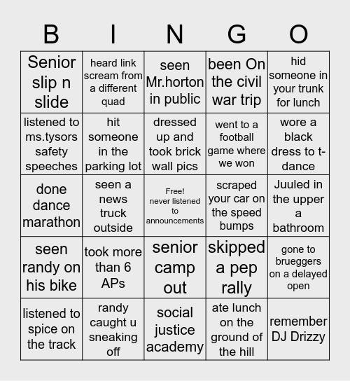 East Bingo Card