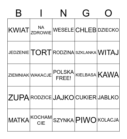 POLISH Bingo Card