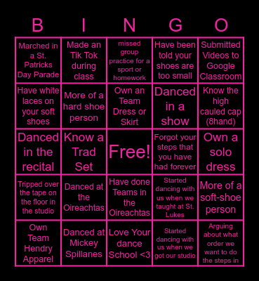 TEAM HENDRY Bingo Card