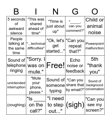 Conference Call Bingo Card