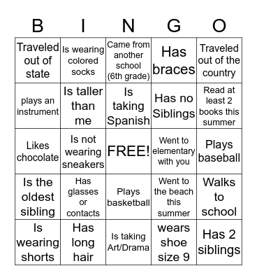 Get to Know You Bingo Card