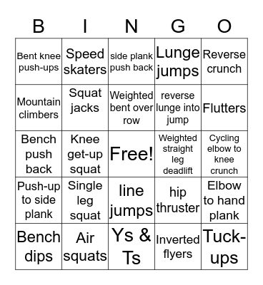 Duke PE Fitness BINGO! Bingo Card