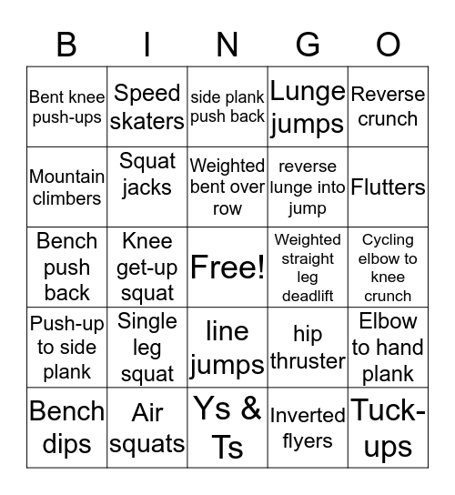 Duke PE Fitness BINGO! Bingo Card