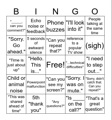 Conference Call Bingo Card