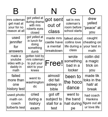 8th Grade Pillow Bingo Card