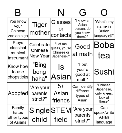 ASIAN AMERICAN Bingo Card