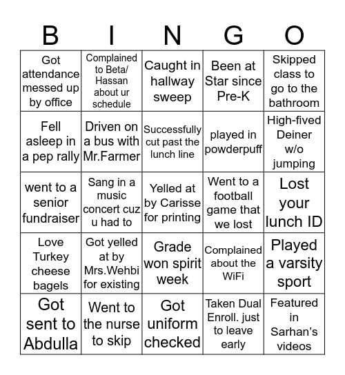 SIA Bingo Card