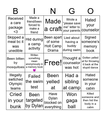 Holt Camp 🤮 Bingo Card