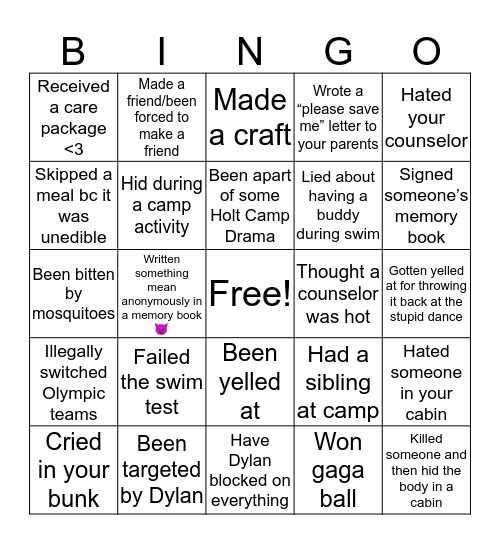 Holt Camp 🤮 Bingo Card