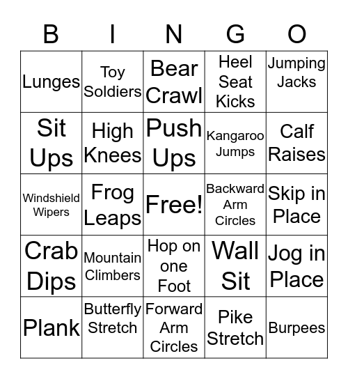 Minshew Fitness Bingo Card