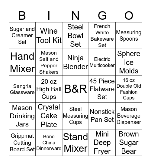 Betty's Bridal Bingo Card