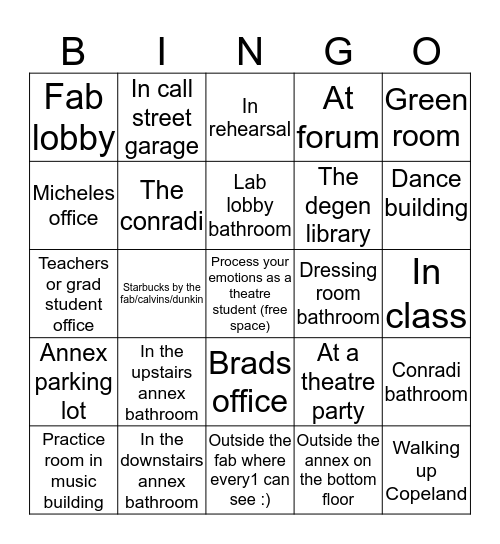 Where have you cried in the SOT Bingo Card
