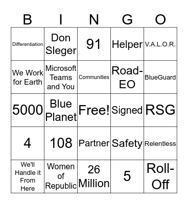 Binjeo Bingo Card