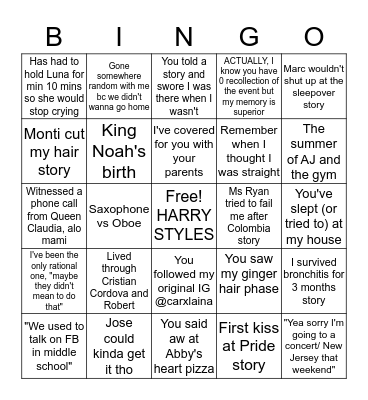 CAROLINA Bingo Card