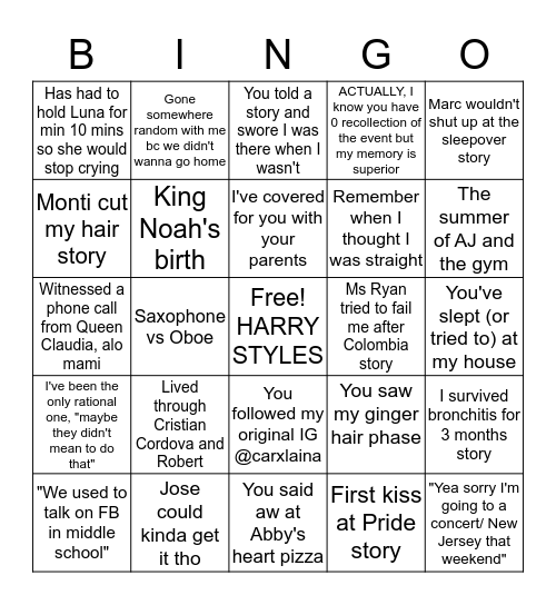 CAROLINA Bingo Card