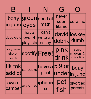 Morgan’s Bingo Card