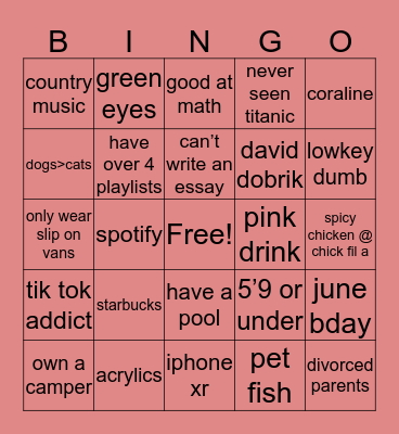 Morgan’s Bingo Card