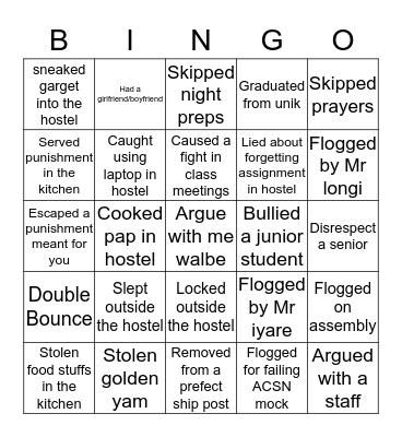 Unik high Bingo Card