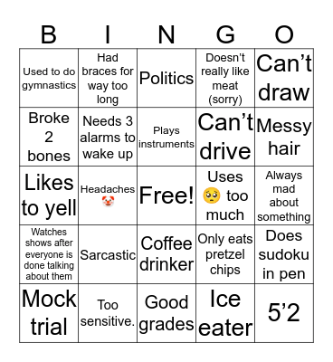 Jennifer Bingo Card
