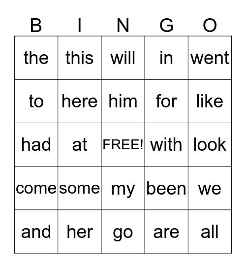 Sight Word Bingo! Bingo Card