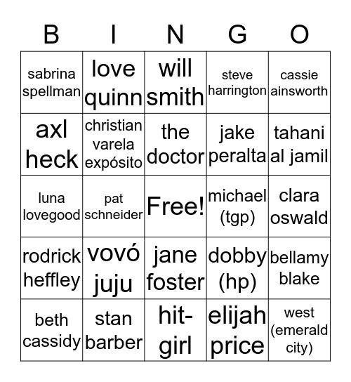 ana's fave characters! Bingo Card