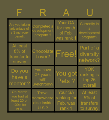 Fraud Bingo Card