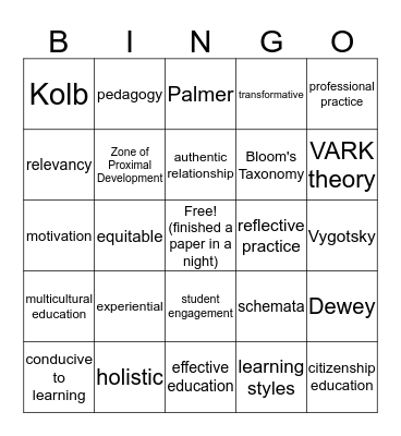 E&S Paper Bingo Card