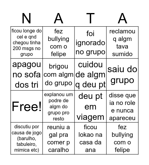 BINGAO DA NATA Bingo Card