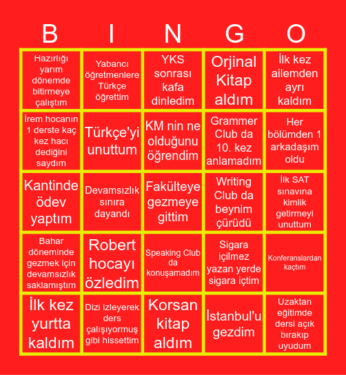 MAU YABANCI DİLLER Bingo Card