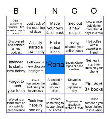 COVID-19 with TR Bingo Card