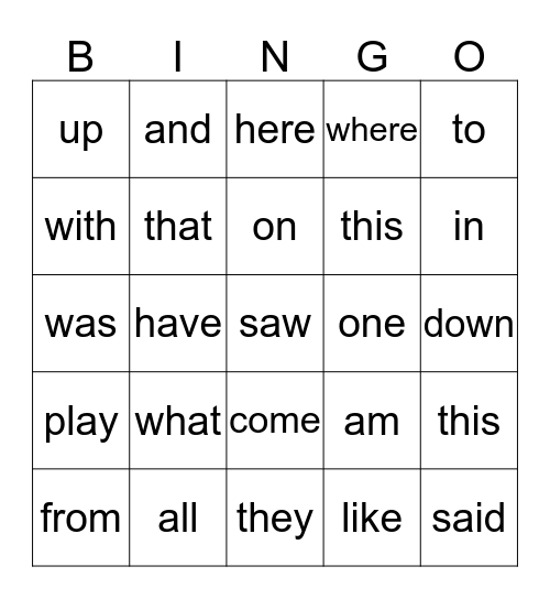 sawyer's sight word bingo Card