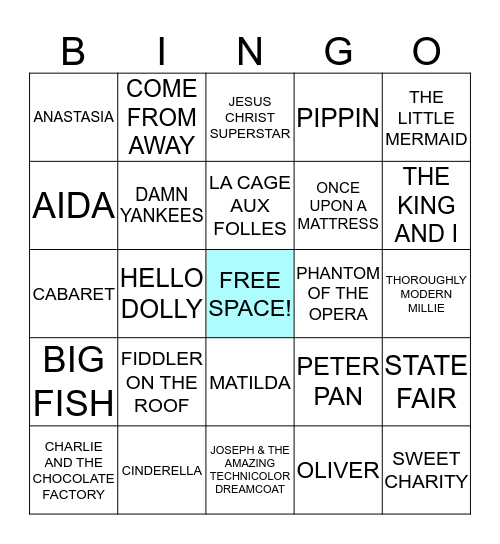 BROADWAY BINGO 4/9/2020 Bingo Card