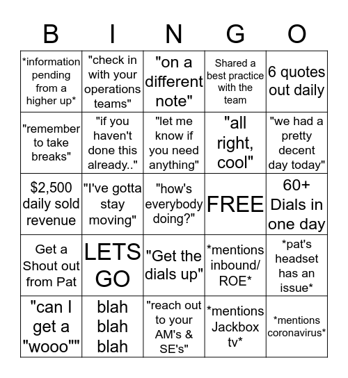 LETS GOO Bingo Card