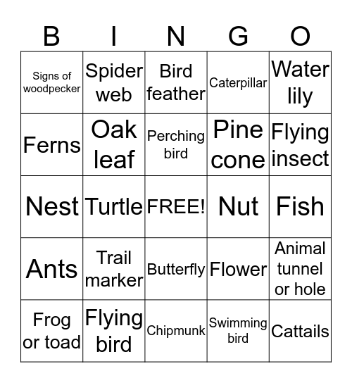 Summer Hike Bingo Card