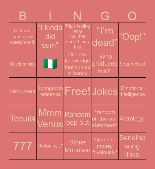 Amara Bingo Card
