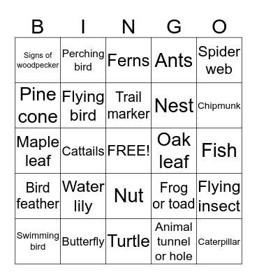 Summer Hike Bingo Card