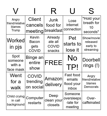 Coronavirus Bingo Card