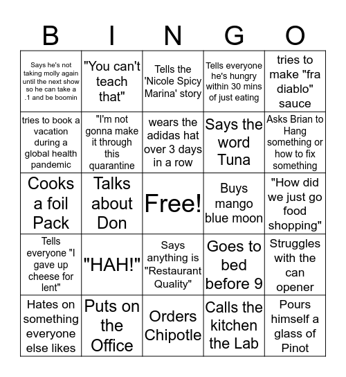 Sass Master Bing Bingo Card